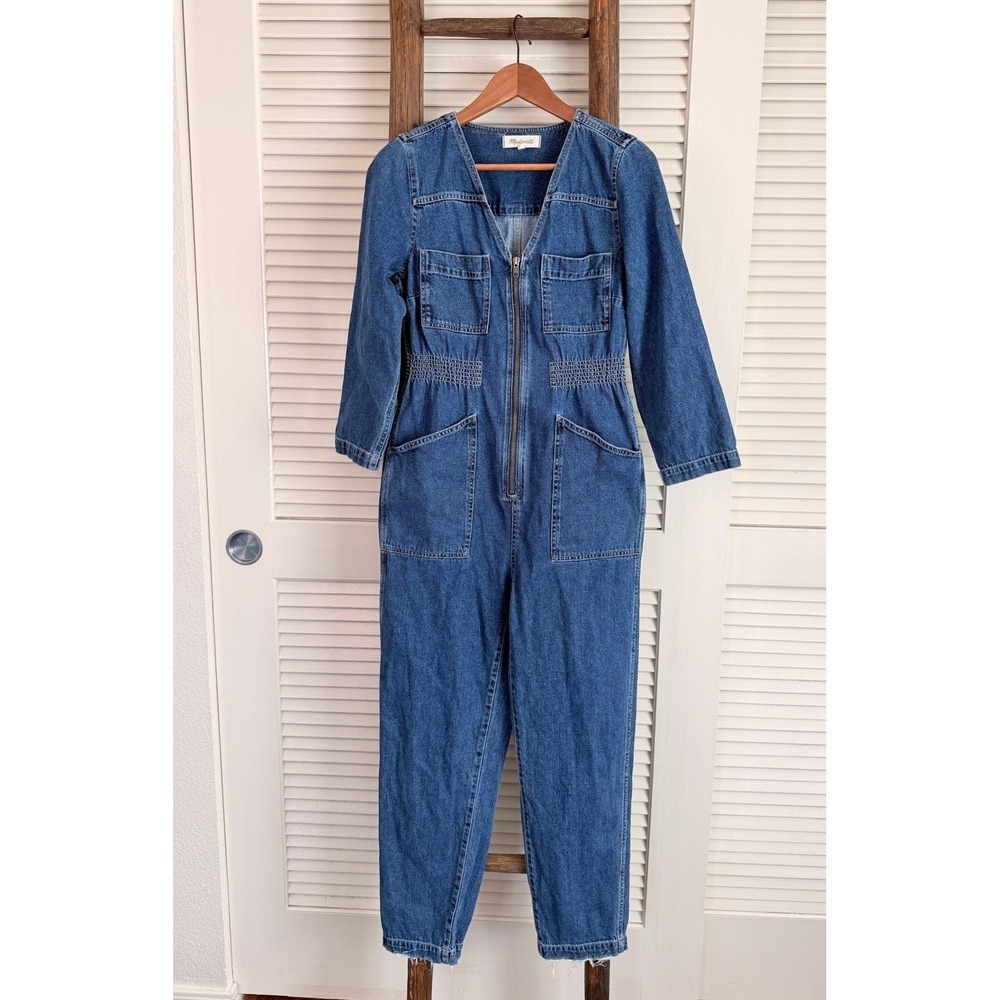 Madewell Denim‎ Jumpsuit Utility Workwear Blue Long Sleeve Zip Front Pockets